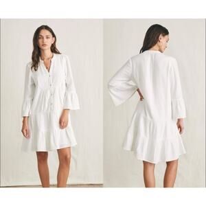 Faherty Dream Organic cotton Gauze Kasey Dress White Tiered SZ Med Resort Wear